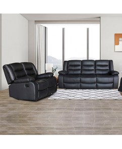Black Leatherette Recliner Sofa Suite - Doris 3+1+1 Manual Motion Lounge with Durable Hardwood Frame