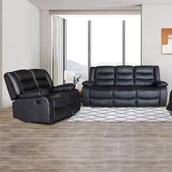 Black Leatherette Recliner Sofa Suite - Doris 3+1+1 Manual Motion Lounge with Durable Hardwood Frame