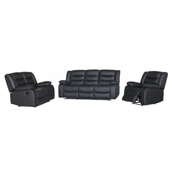 Manual Recliner Sofa Package - Doris 3+2+1 Seater Suite in Premium Faux Leather with Wooden Frame