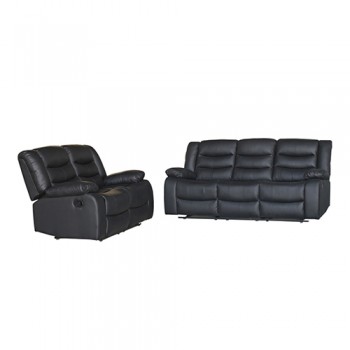 Black Leatherette Recliner Sofa Suite - Doris 3+1+1 Manual Motion Lounge with Durable Hardwood Frame