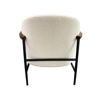 Snow White Fabric Armchair with Wooden Arms & Black Metal Legs