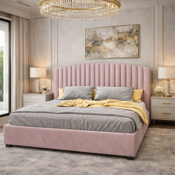 Delvin Pink Velvet Upholstery Bed Frame