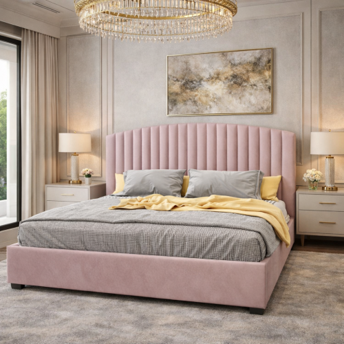 Delvin Pink Velvet Upholstery Bed Frame