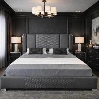 Franco Bed Frame Air Leather Padded Upholstery Stainless Steel Feet