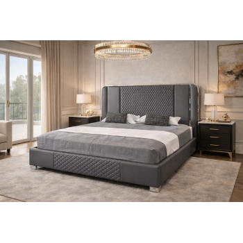 Franco Bed Frame Air Leather Padded Upholstery Stainless Steel Feet