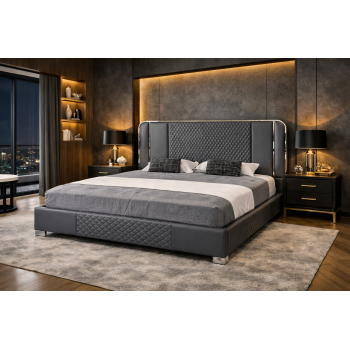 Franco Bed Frame Air Leather Padded Upholstery Stainless Steel Feet