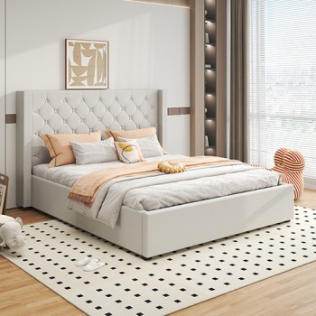 Prado Winged Grey Linen Fabric Gas Lift Multiple Sizes Bed Frame