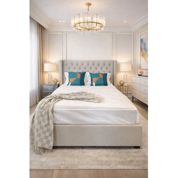 Prado Winged Grey Linen Fabric Gas Lift Multiple Sizes Bed Frame