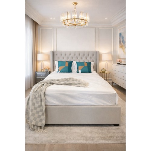 Prado Winged Grey Linen Fabric Gas Lift Multiple Sizes Bed Frame