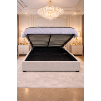 Prado Winged Grey Linen Fabric Gas Lift Multiple Sizes Bed Frame