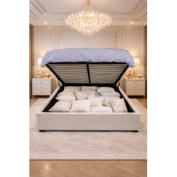 Prado Winged Grey Linen Fabric Gas Lift Multiple Sizes Bed Frame