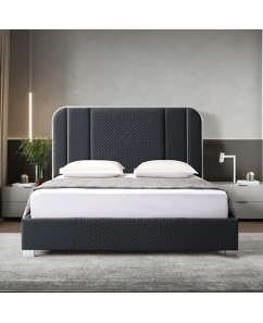 Air Leather Bed Frame - Franco Padded Upholstery with Polished Stainless Steel Feet