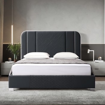 Air Leather Bed Frame - Franco Padded Upholstery with Polished Stainless Steel Feet