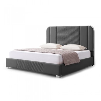 Air Leather Bed Frame - Franco Padded Upholstery with Polished Stainless Steel Feet