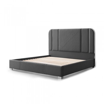 Air Leather Bed Frame - Franco Padded Upholstery with Polished Stainless Steel Feet
