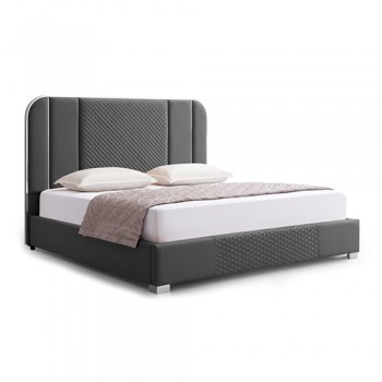 Air Leather Bed Frame - Franco Padded Upholstery with Polished Stainless Steel Feet