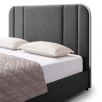 Air Leather Bed Frame - Franco Padded Upholstery with Polished Stainless Steel Feet