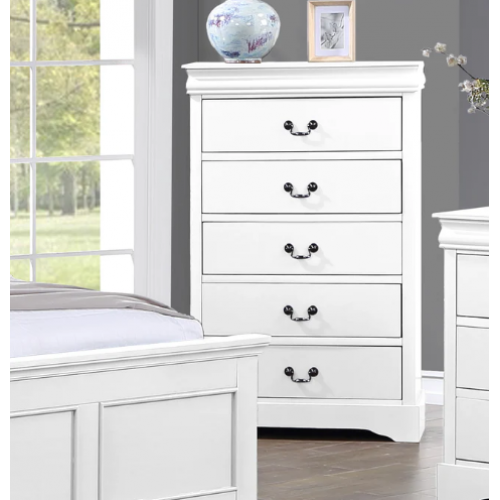 Caila Solid Wooden Tallboy with 5 Drawers Metal Handles