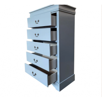 Caila Solid Wooden Tallboy with 5 Drawers Metal Handles