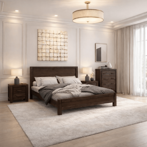 Nikoly 4 Pcs (Tallboy) Solid Acacia Bedroom Suite in Multiple Size& Color 