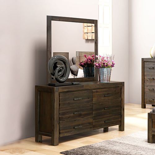 Nikoly Solid Acacia  6 Drawer Dresser with Matching Mirror 