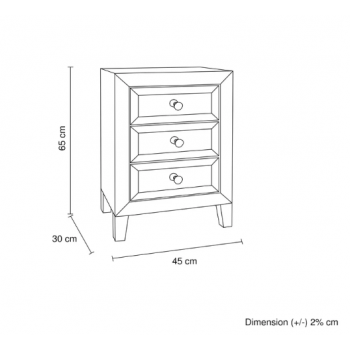 Hermes Silver Mirrored Bedside Table with 3 Drawers & Sparkling Handles