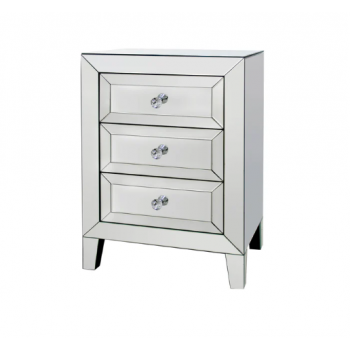 Hermes Silver Mirrored Bedside Table with 3 Drawers & Sparkling Handles