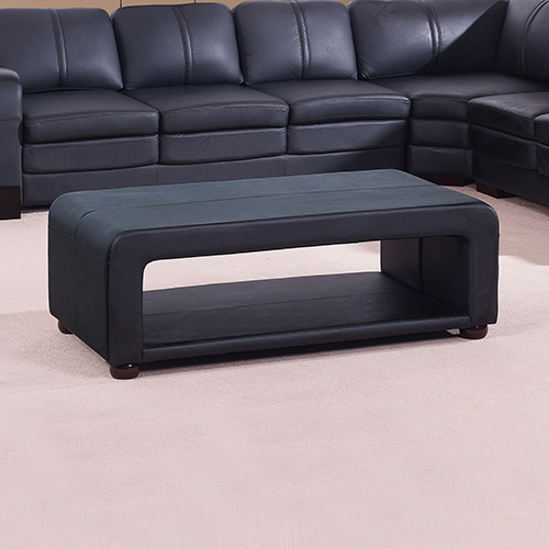 Leather Coffee Table with Storage - Diana Premium Bonded Leather with Tempered Glass Top in Black