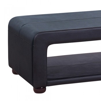 Leather Coffee Table with Storage - Diana Premium Bonded Leather with Tempered Glass Top in Black