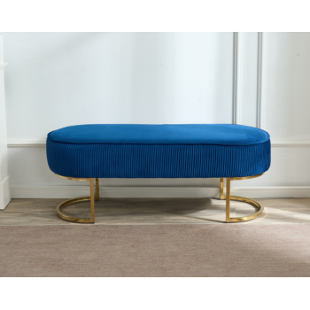 Enzo Bench Chair Velvet Fabric Padded Upholstered Seat Wooden Frame Iron Feet Shiny Golden 