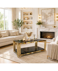 Marco Rectangle Glass Coffee Tables Gold Frame 