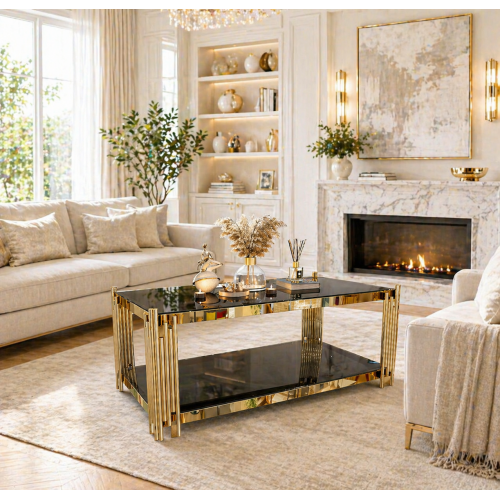 Marco Rectangle Glass Coffee Tables Gold Frame 