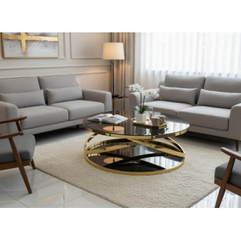 Nina Coffee Table Round Shape Tempered Glass Gold Frame