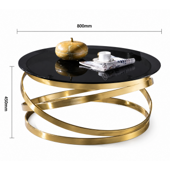 Nina Coffee Table Round Shape Tempered Glass Gold Frame