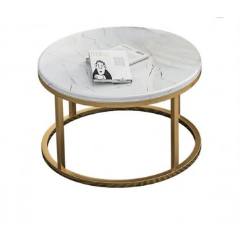 Azarro Set of 2 Coffee Table Stainless Gold Frame & Top Marble White
