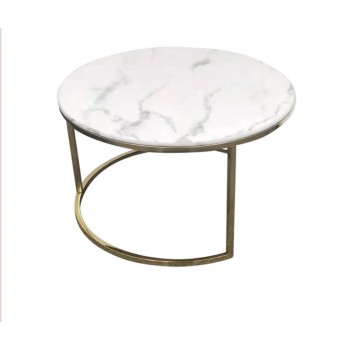 Azarro Set of 2 Coffee Table Stainless Gold Frame & Top Marble White