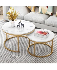 Azarro Set of 2 Coffee Table Stainless Gold Frame & Top Marble White