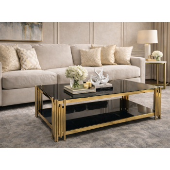 Marco Rectangle Glass Coffee Tables Gold Frame 