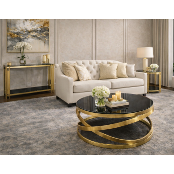 Nina Coffee Table Round Shape Tempered Glass Gold Frame