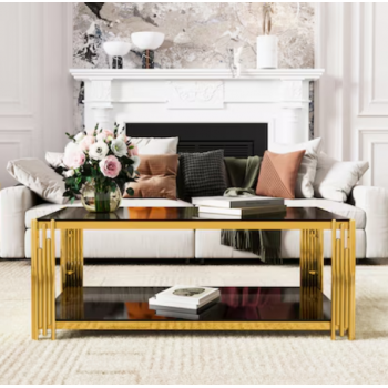 Marco Rectangle Glass Coffee Tables Gold Frame 