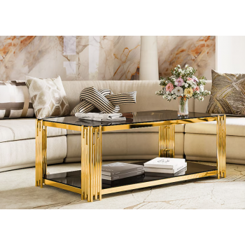Marco Rectangle Glass Coffee Tables Gold Frame 