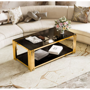 Marco Rectangle Glass Coffee Tables Gold Frame 