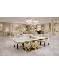 Alfa Stainless Gold Frame & Marble Top Dining Table 