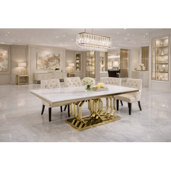 Alfa Stainless Gold Frame & Marble Top Dining Table 
