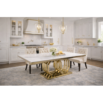 Alfa Stainless Gold Frame & Marble Top Dining Table 