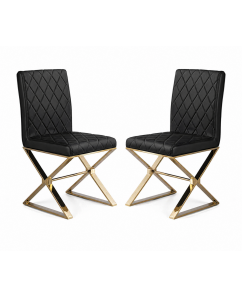 Elena 2x Modern Dining Chair Gold Stainless Steel & Black Leatherette 