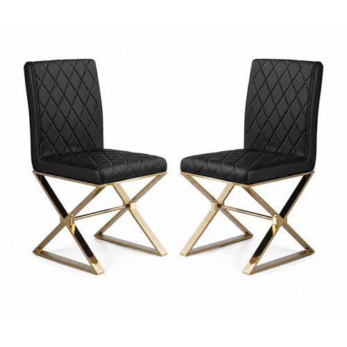 Elena 2x Modern Dining Chair Gold Stainless Steel & Black Leatherette 