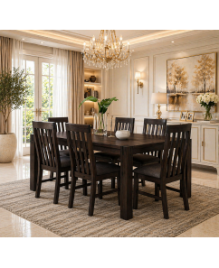 Nikoly Solid Acacia Timber Medium Size Dining Table With 6X Linen Upholstered Chair