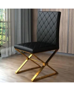 Elena 2x Modern Dining Chair Gold Stainless Steel & Black Leatherette 