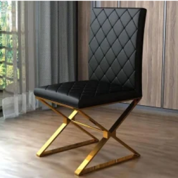 Elena 2x Modern Dining Chair Gold Stainless Steel & Black Leatherette 